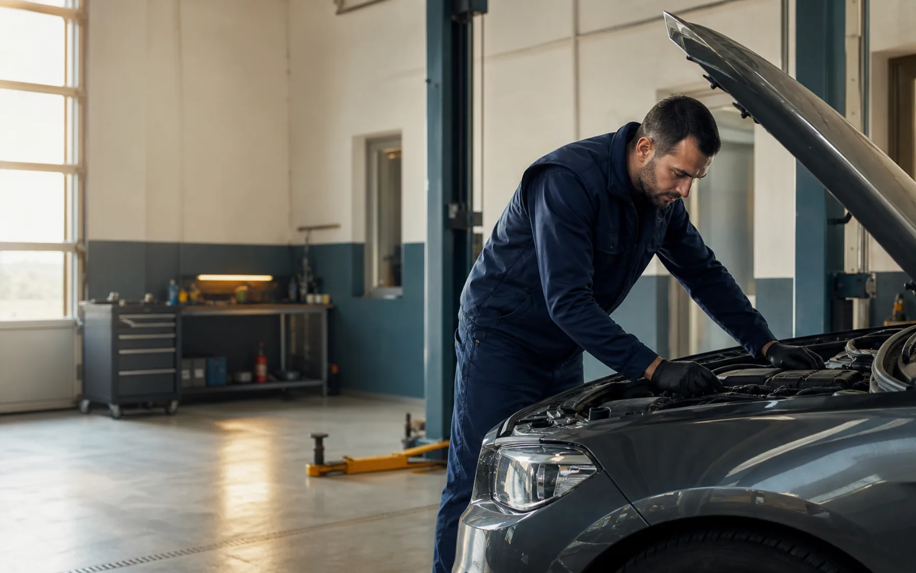 Mehaničar u autoservisu u Banjoj Luci pregleda motor automobila